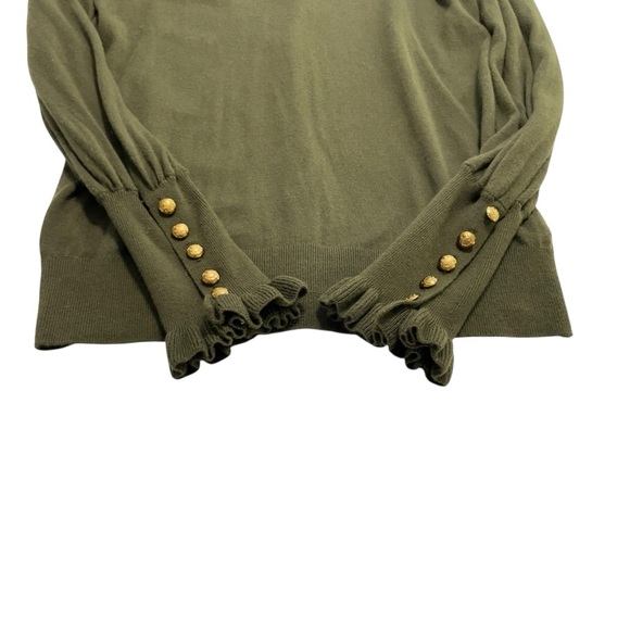 Lauren Ralph Lauren Olive Green V-Neck Sweater, Gold Button Cuff Detail Size SP - Picture 7 of 13